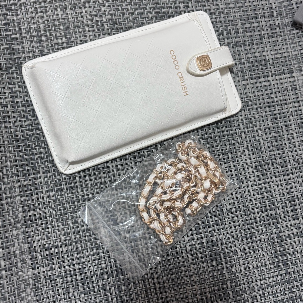 Chanel phone case with strap. Never used. vip gift white and gold. Coco crush